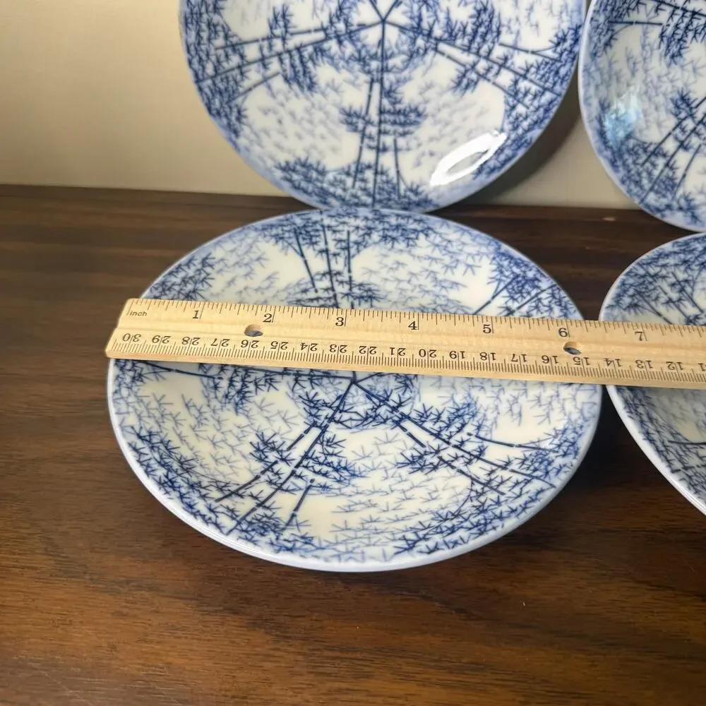 Vintage Otagiri Japan Plate Set Blue and White Porcelain Bamboo Trees